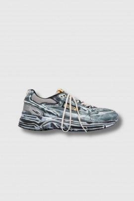 Baskets Hyperway en mesh et cuir noir/argenté 