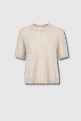 Beige Mohair Short-Sleeve Sweater