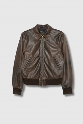 Brown leather bomber jacket