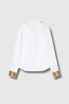 White Chloris embroidered-cuff shirt
