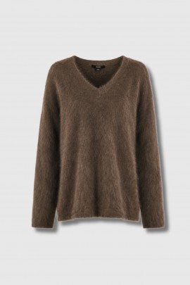 Pull col V en mohair marron