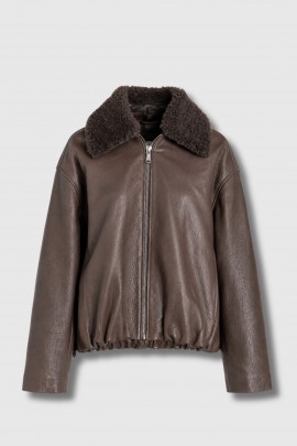 Brown Leather Bomber Jacket with Fur Collar