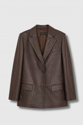 Oversized brown leather blazer