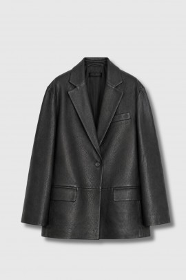 Oversized black leather blazer