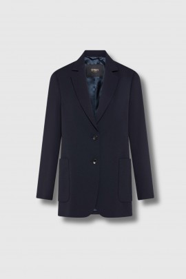 Blazer en gabardine de laine bleu marine 