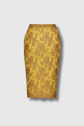 Gold floral lace midi skirt