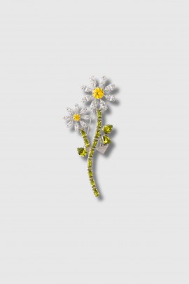 Crystal-embellished metal flower brooch