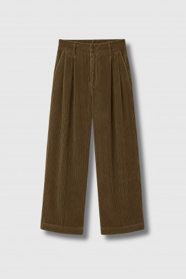 Wide-leg khaki velvet pants