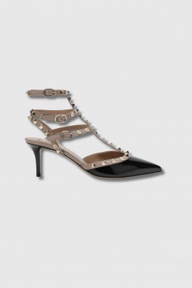 Escarpins Rockstud en cuir bicolore marron et rose poudré 