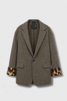 Manteau blazer oversized en laine kaki/noir 