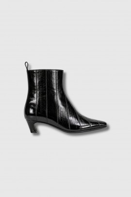 Black Eel-Patterned Leather Boots