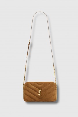 Sac Loulou Camera en daim matelassé camel 