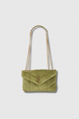 Loulou Puffer Toy Bag in Green Suede
