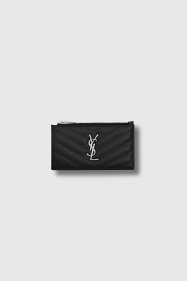Black grained leather Cassandre card holder