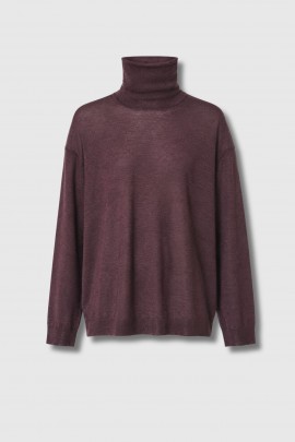 Pull col roulé ajusté en cachemire et soie mauve