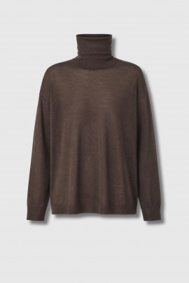 Pull col roulé ajusté en cachemire et soie marron