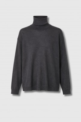 Pull col roulé ajusté en cachemire et soie noir 