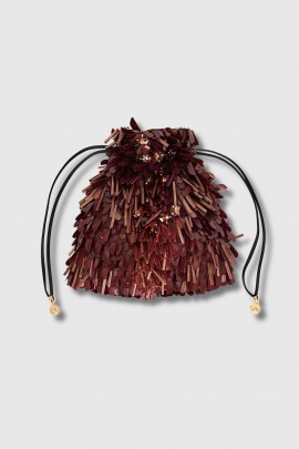 Burgundy beaded embroidered pouch