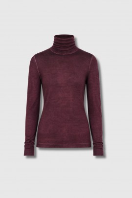 Pull col roulé ajusté en cachemire et soie mauve