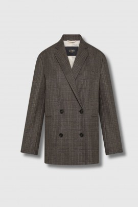Blazer double boutonnage à carreaux marron 