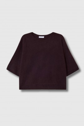 Pull col rond manches 3/4 en laine bordeaux 