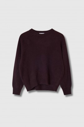 Pull col rond en laine bordeaux 
