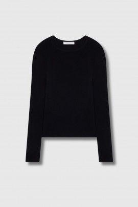 Pull col rond en laine bleu marine