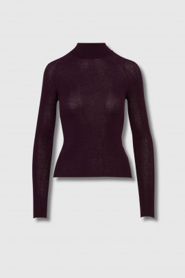 Pull col montant en laine bordeaux 