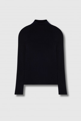 Pull col montant en laine bleu marine