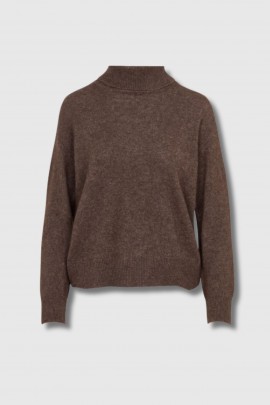 Pull à col roulé en laine marron 