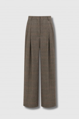 Pantalon à pinces micro check crepe de laine