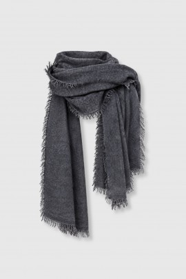 Fringed Cashmere Scarf in Faded Black