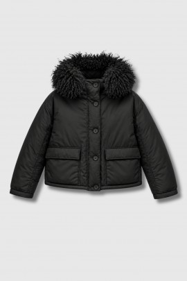 Black short puffer jacket with collar
