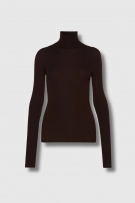Pull col roulé cotelé marron