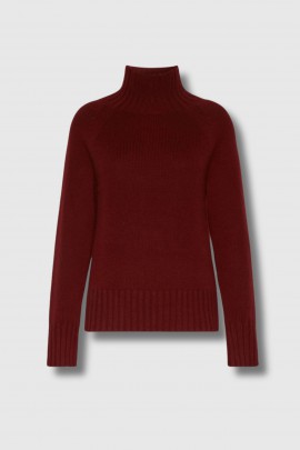 Pull col roulé laine cachemire bordeaux