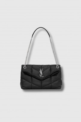 Sac Puffer small noir logo argent