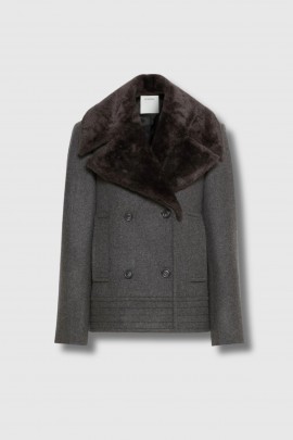 Veste en chevron avec col fausse fourrure noir 