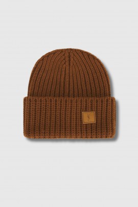 Bonnet à revers en grosse maille camel 